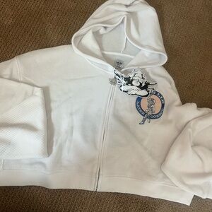 Boys Lie White Zip-Up Hooded Sweatshirt with Graphic